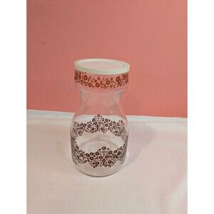 Vintage Libbey Glass Pitcher Decanter Retro Brown Floral Print with Lid